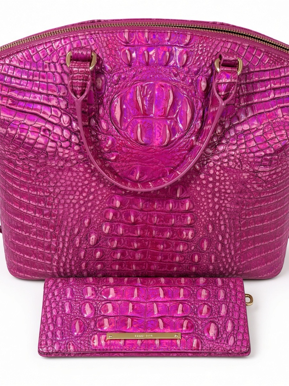 Brahmin Large Duxbury pink potion Croc-Embossed Satchel with Matching Ady Wallet